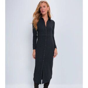 Faherty Legend Sweater Maxi Dress in Heathered Black Twill